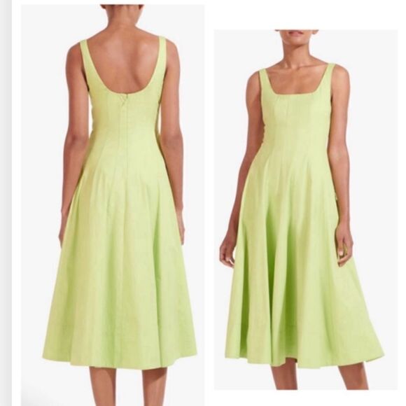 STAUD Dresses & Skirts - NWT STAUD WELLS midi dress, light green, stretch cotton Size 12